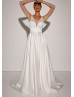 V Neck Ivory Satin Elegant Wedding Dress V Neck Ivory Satin Elegant Wedding Dress